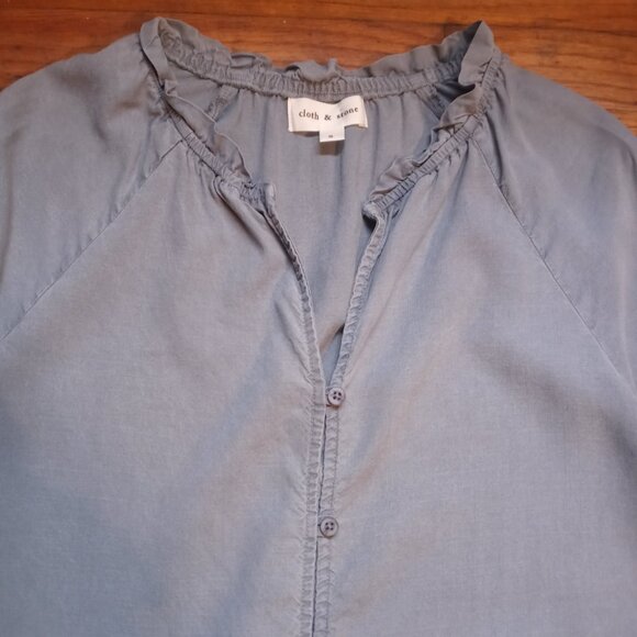 CLOTH & STONE 100% tencel raglan ruffle neck shirt (S) - Picture 6 of 12